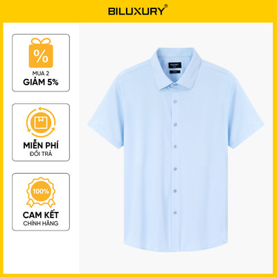 Áo Sơ Mi Nam Ngắn Tay Xanh Thiết Kế 1SMCB636XAH Biluxury Form SLIMFIT Kháng Khuẩn Bền Màu