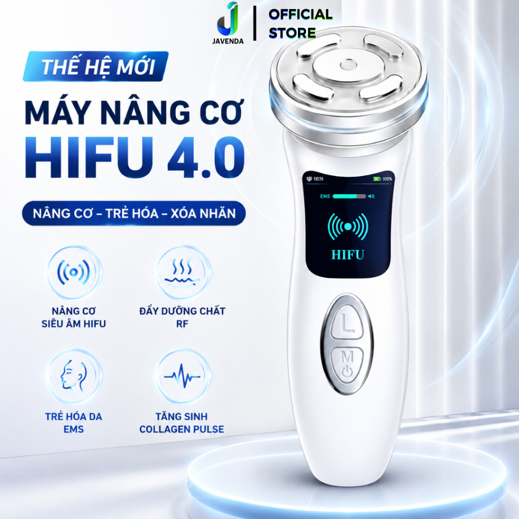 Máy Nâng Cơ Mặt HIFU MINI 4.0, Trẻ Hóa Da, Xóa Nhăn, Làm Sáng Da bằng Công Nghệ Siêu Âm HIFU, RF, EM