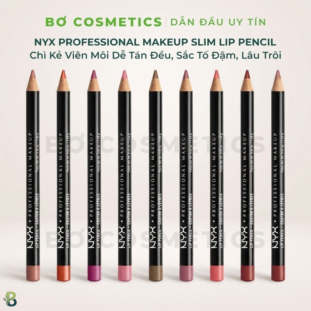 Chì Kẻ Viền Môi NYX Professional Makeup Slim Lip Pencil Sắc Tố Đậm, Lâu Trôi l Bơ Cosmetics