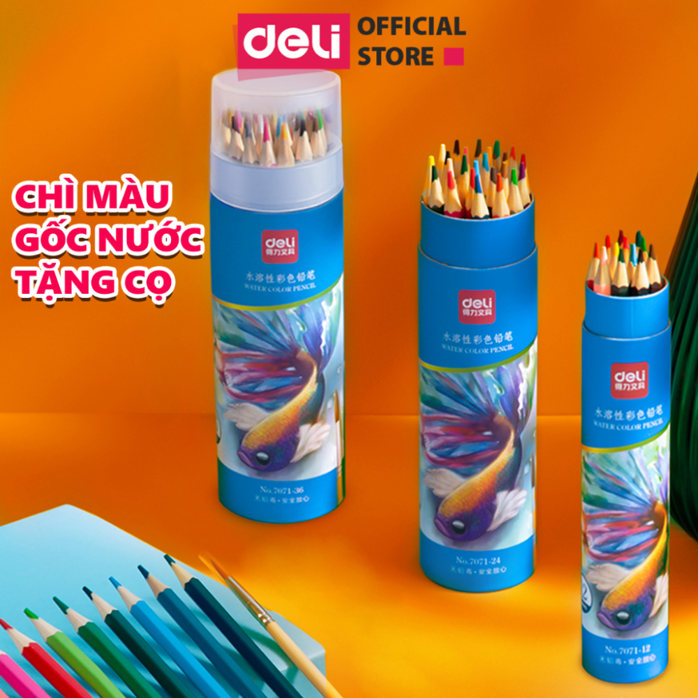 [TẶNG CỌ] Bút Chì Màu Gốc Nước Dạng Cốc Deli 24/36/48/72 Màu - Tô Vẽ Tranh Cơ Bản Chuyên Nghiệp