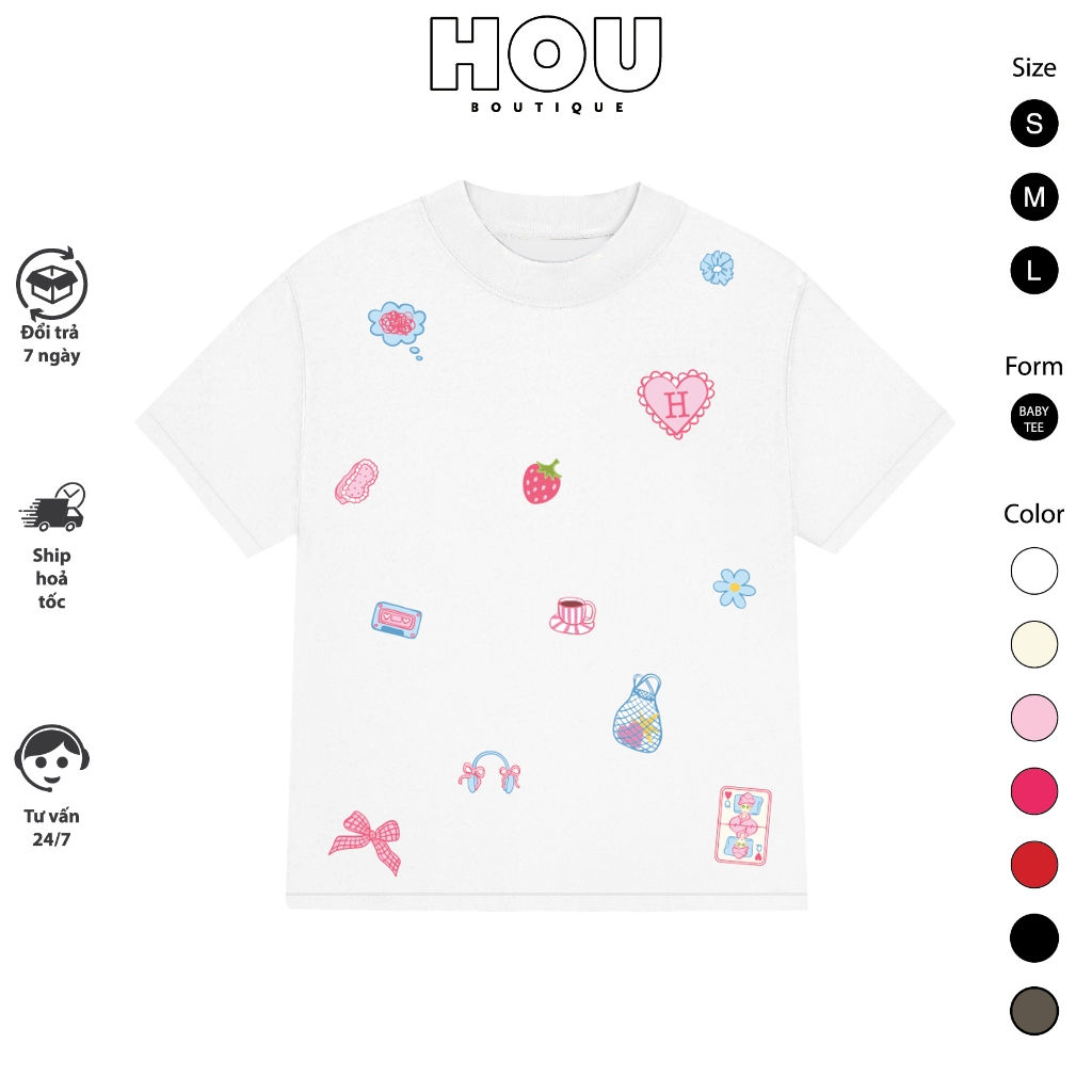 [Hàng Mới] Áo Thun Nữ Babytee Dáng Vừa, Thun Cotton 2 Chiều, Cổ Tròn HOU boutique Mẫu Patten HOU ( A