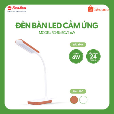 Đèn bàn học Rạng Đông RD-RL-20.V2 6W, nút điều khiển cảm ứng, CRI≥80, bảo hành 24 tháng