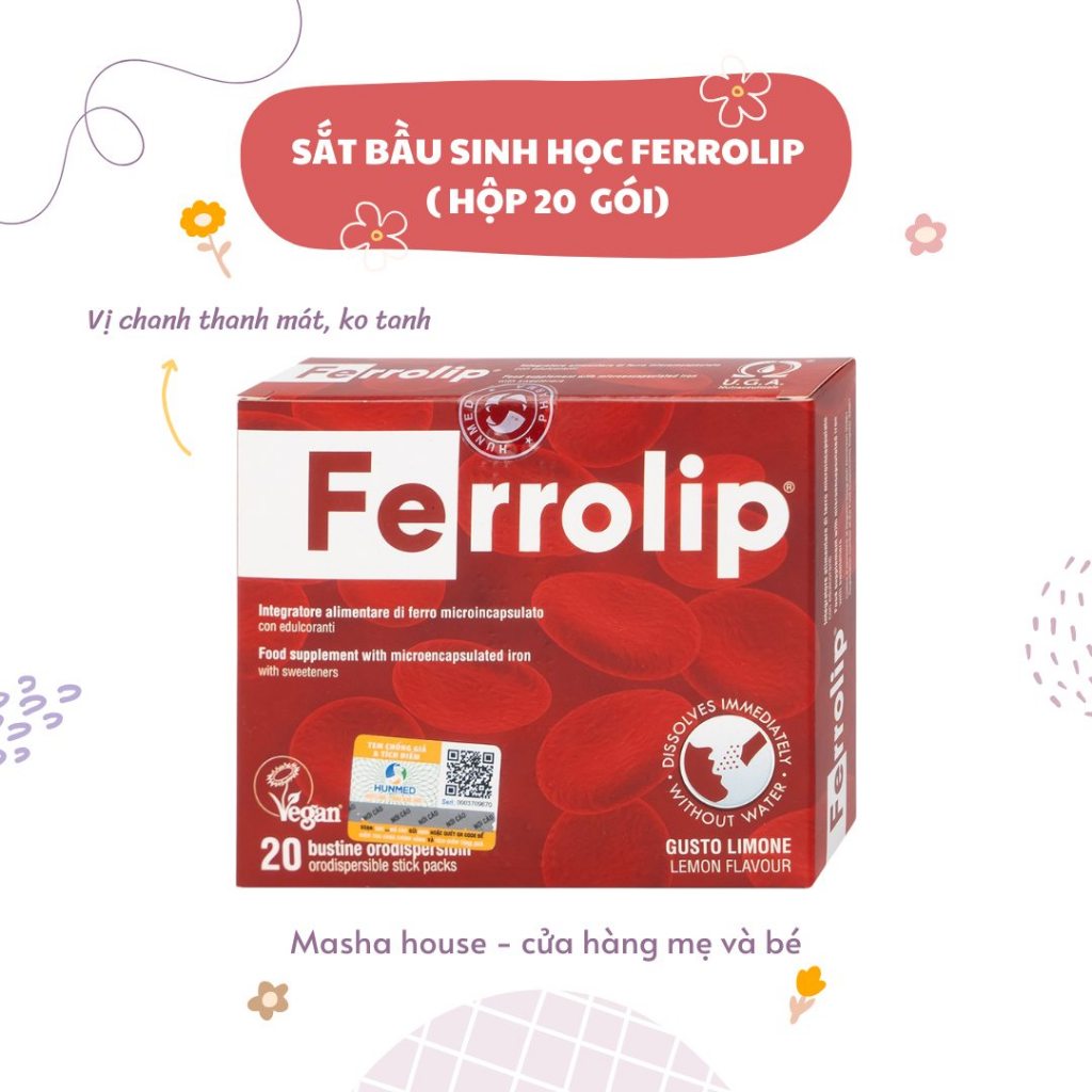 Sắt Ferrolip Bột Buccal Tan Ngay Trong Miệng, Hộp 20 gói, Hàng Nhập Chính Hãng