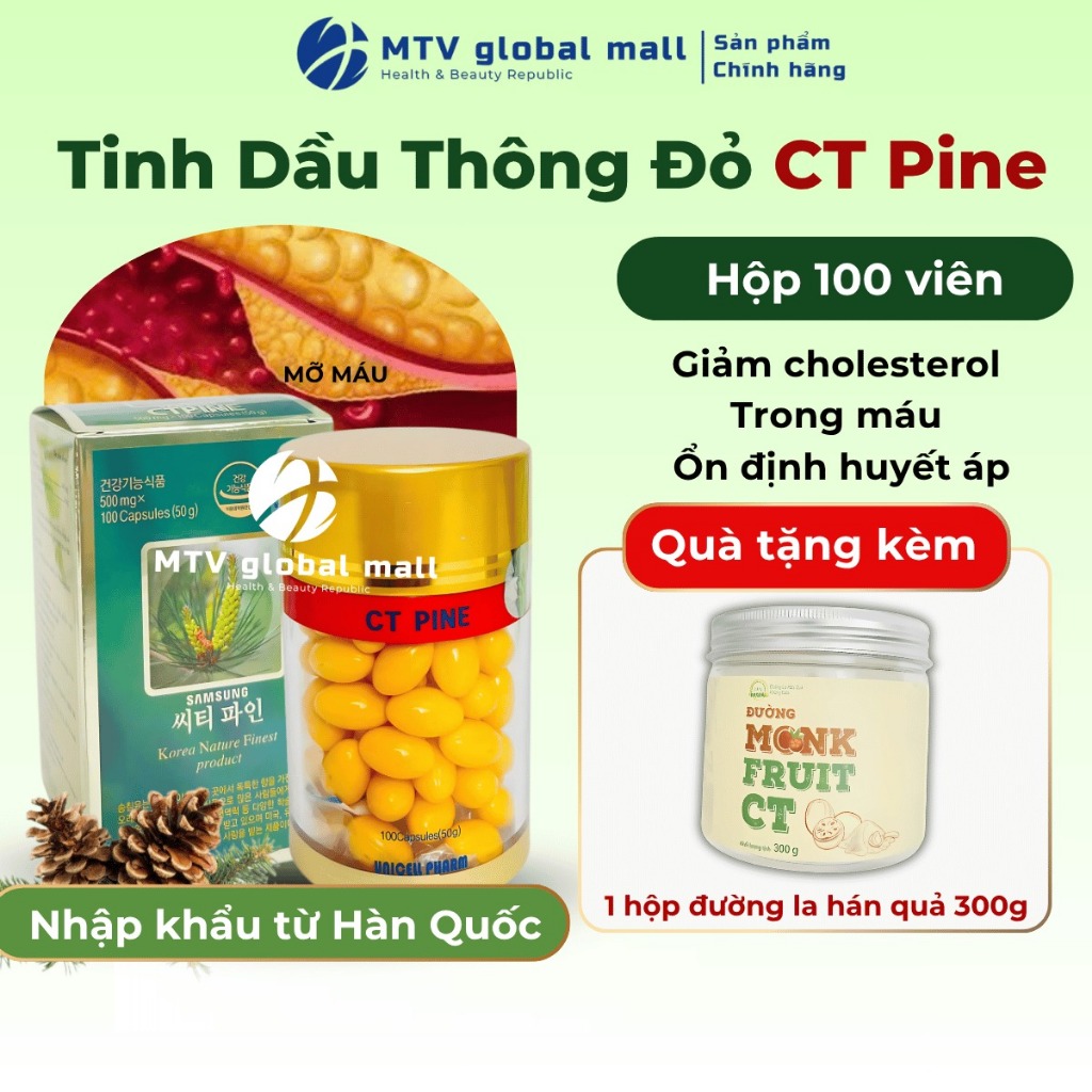 Tinh Dầu Thông Đỏ CT PINE | CT Pharma | Hộp 100 Viên Uống Ổn Định Đường Huyết