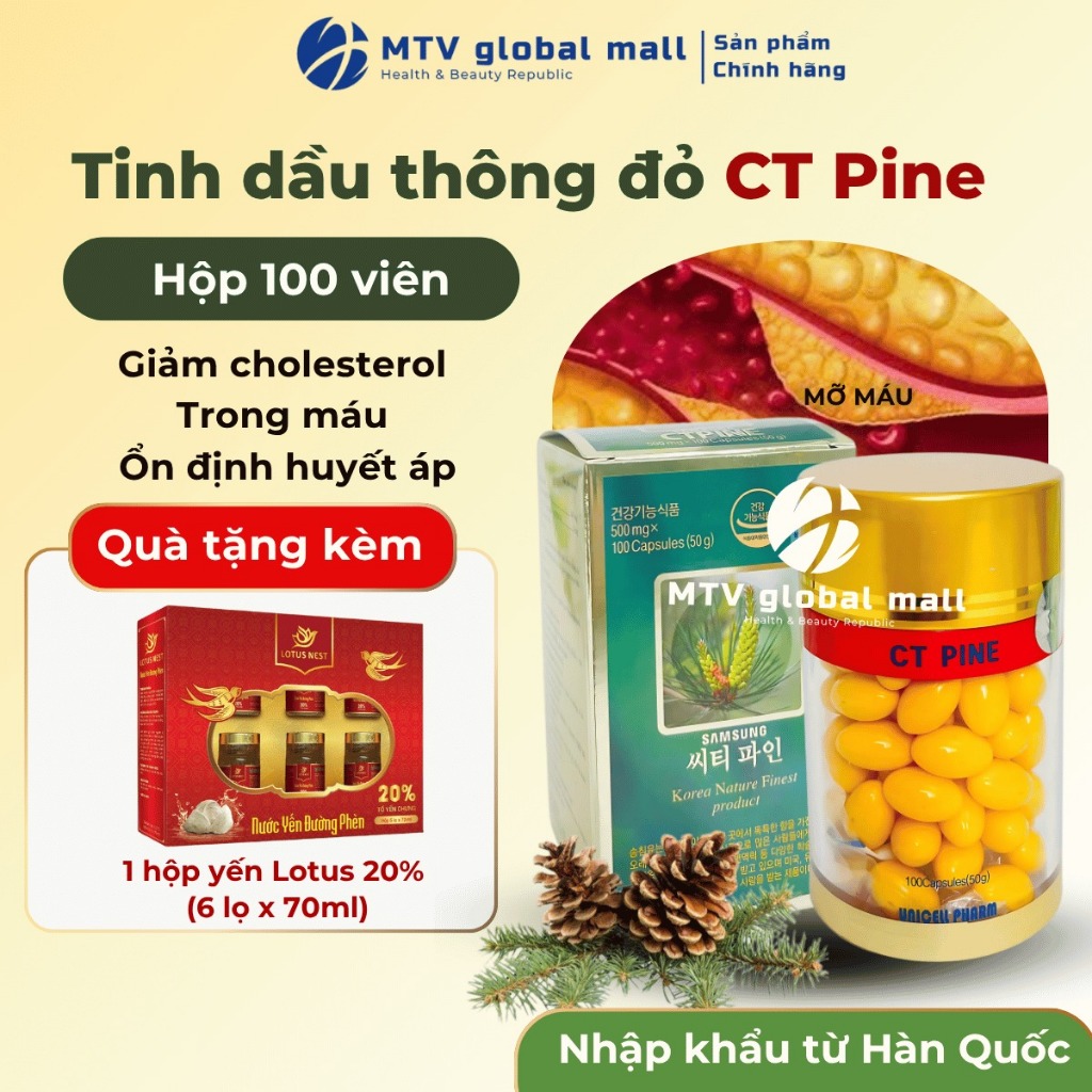 Viên Uống Tinh Dầu Thông Đỏ Hàn Quốc CT PINE | CT Pharma | Hộp 100 viên