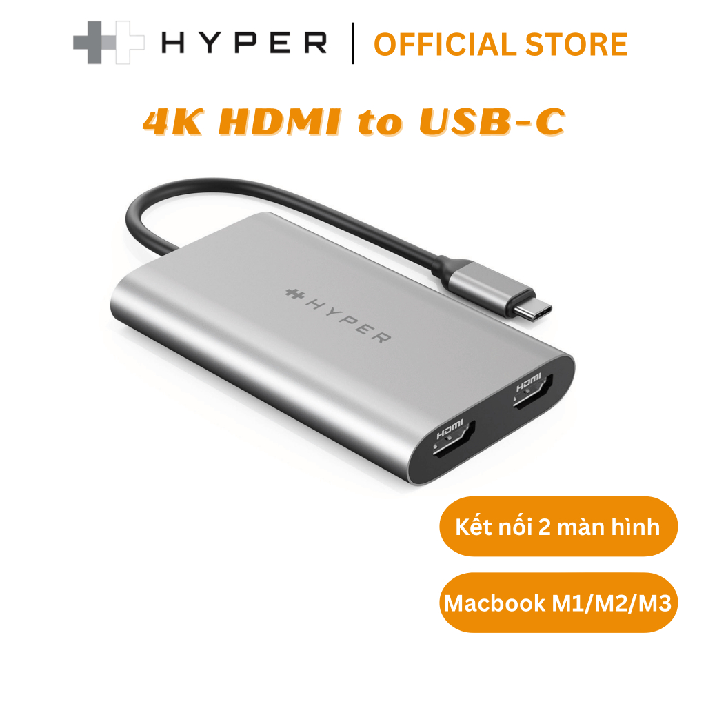 Cổng chuyển đổi HYPERDRIVE 4K HDMI (2 màn hình) USB-C HUB cho Macbook/Laptop/PC - HDM1