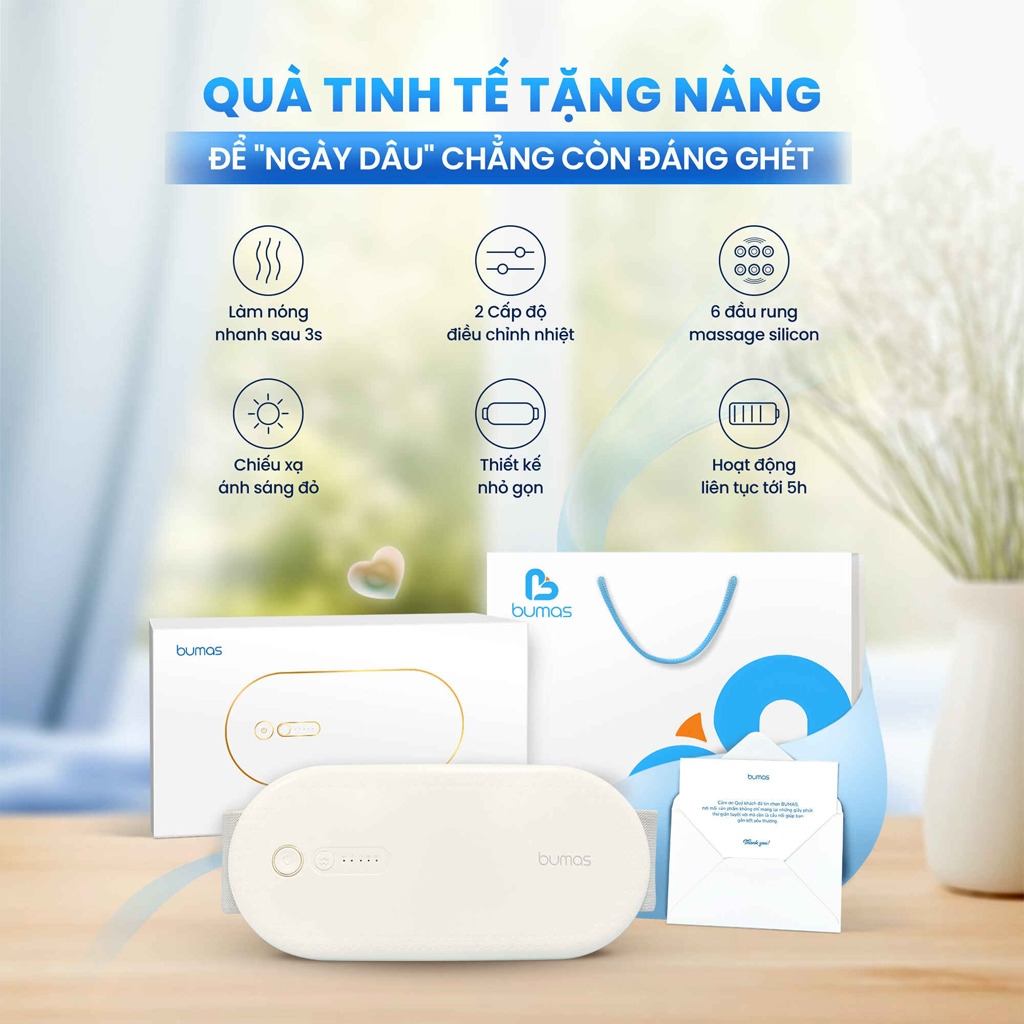 Máy Chườm Massage Bụng Kinh BUMAS BU01 Làm Ấm Nhanh, Làm Dịu Cơn Đau, Tiện Lợi Cả Khi Làm Việc