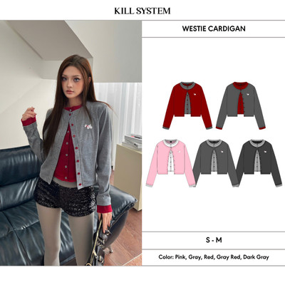 [CÓ MÀU MỚI] 𝐊𝐈𝐋𝐋 𝐒𝐘𝐒𝐓𝐄𝐌 - Áo cardigan phối layer hai màu thun gân WESTIE hình thêu cún con