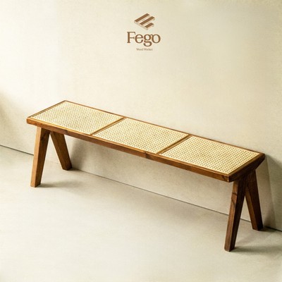 Ghế Băng Mây Gỗ Tự Nhiên Fego, Ghế Bench Ngồi Ăn, Ghế Gỗ Phối Mây