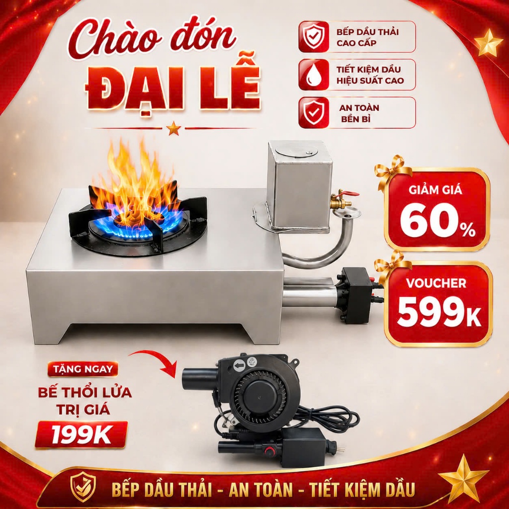 Bếp Tiết Kiệm Bếp Dầu Thải - Lửa Cháy Mạnh, Cháy Đều Lửa - Tiết kiệm Dầu, dễ dàng sử dụng Nấu Ăn, Nư