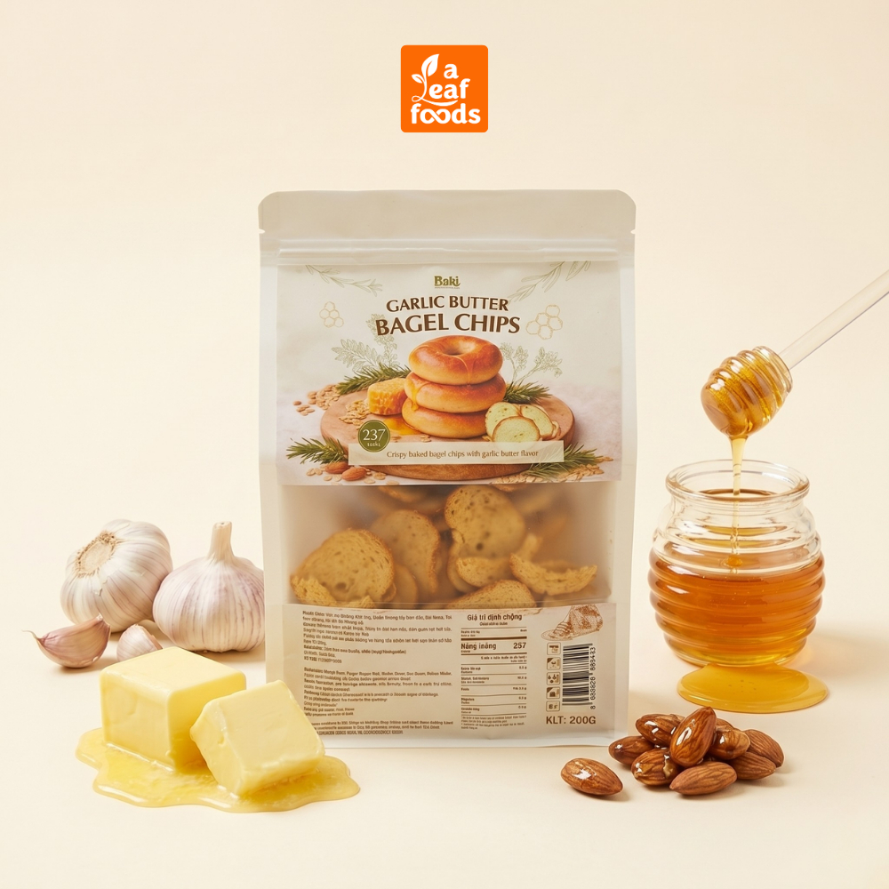 [Link lẻ quà tặng ] Bánh Mì Sấy Bơ Tỏi Mật Ong Baki Foods Bagel Chips 200g Snack Healthy Ít Calo Giò