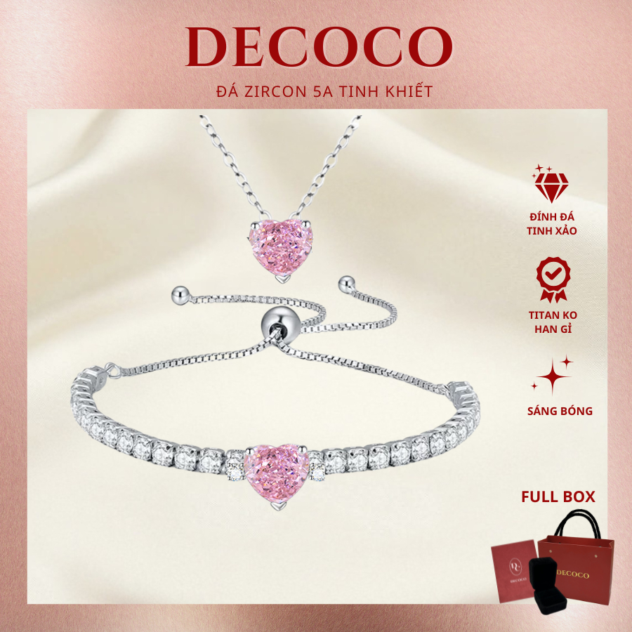 [MUA 1 TẶNG 1 VC MOLY] Vòng tay nữ DECOCO ACC Posie trái tim hồng (kèm Túi giấy + Hộp + Thiệp) DECOC