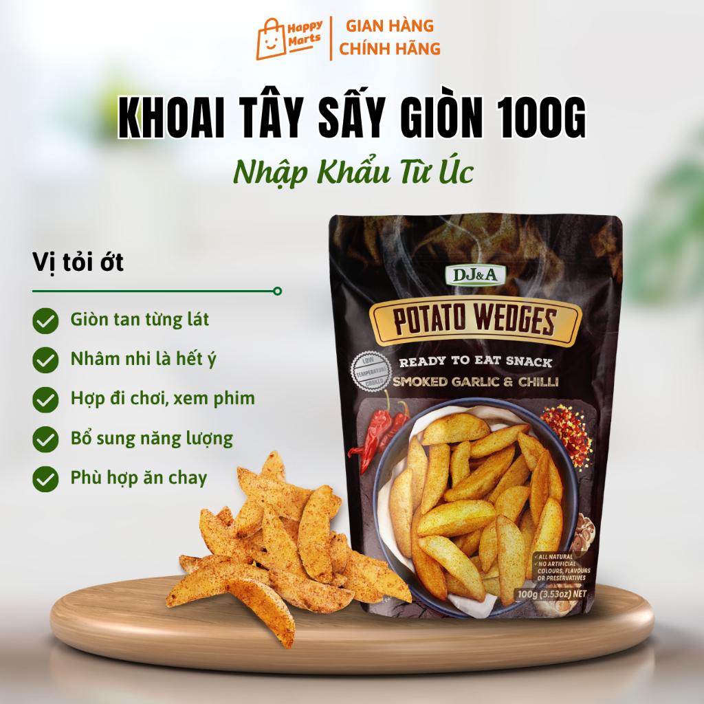 Khoai Tây Sấy Giòn Vị Tỏi Ớt 100g DJ&A - Thích hợp ăn chay - Garlic & Chilli Potato Wedges - Ăn vặt