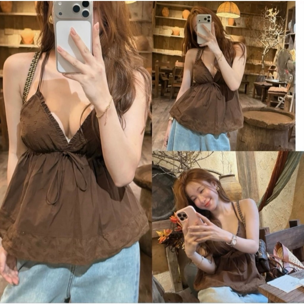 (MÃ 303) ÁO 2 DÂY VỎ SÒ VIỀN BÈO ĐÍNH NƠ NGỰC VẢI THÔ MỀM PHỐI THÔ BOI NGỌT NGÀO - DÀNH CHO NỮ | BigBuy360 - bigbuy360.vn