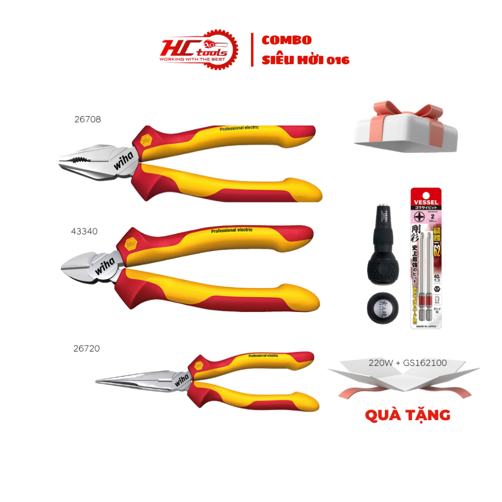 Combo 004 Wiha 43340 - 26708 - 26720 & Tua Vít Vessel 220W - GS162100 - HCTools VN