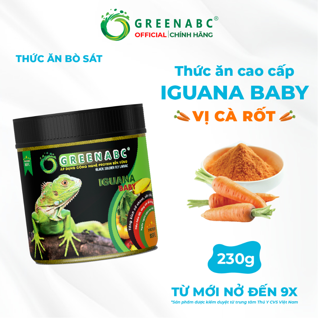 Thức ăn Iguana Baby GREENABC - Vị CÀ RỐT - Dinh dưỡng toàn diện cho Igu - Hộp 230g