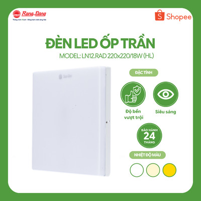 Đèn LED ốp trần vuông cảm biến chuyển động Rạng Đông model LN12.RAD