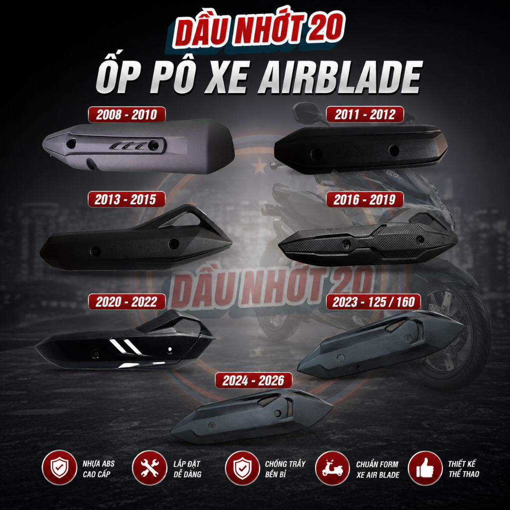 Ốp pô xe AB, che pô xe Air Blade 125/150/160 cho AB từ 2008 đến 2023 hàng tốt như zin