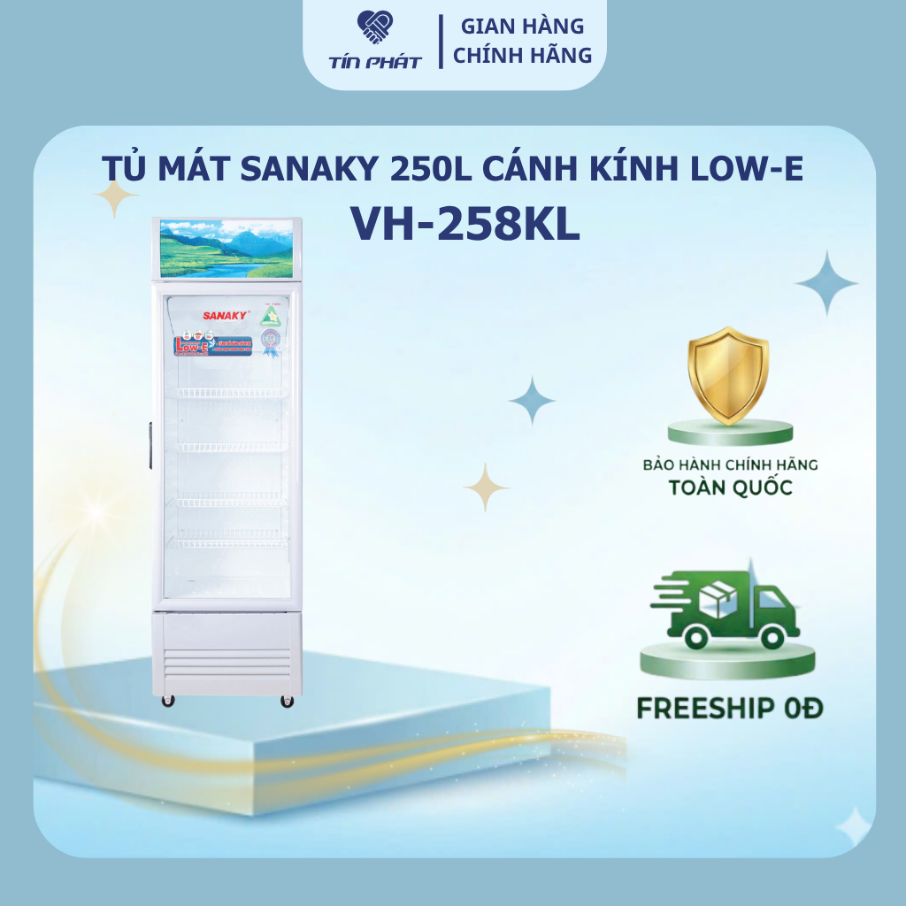 [ Miễn phí giao lắp HN ] Tủ Mát Sanaky 1 cánh kính Low-E 250 lít VH 258KL 258K3L - Hàng chính hãng