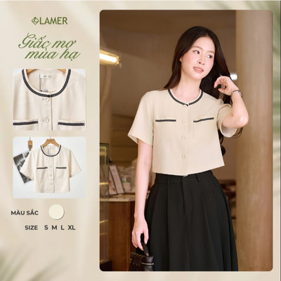Áo Kiểu Nữ Croptop LAMER FASHION Trẻ Trung Áo Sơ Mi Cổ Tròn Nữ Dáng Suông V61B24H006 O61B25H003