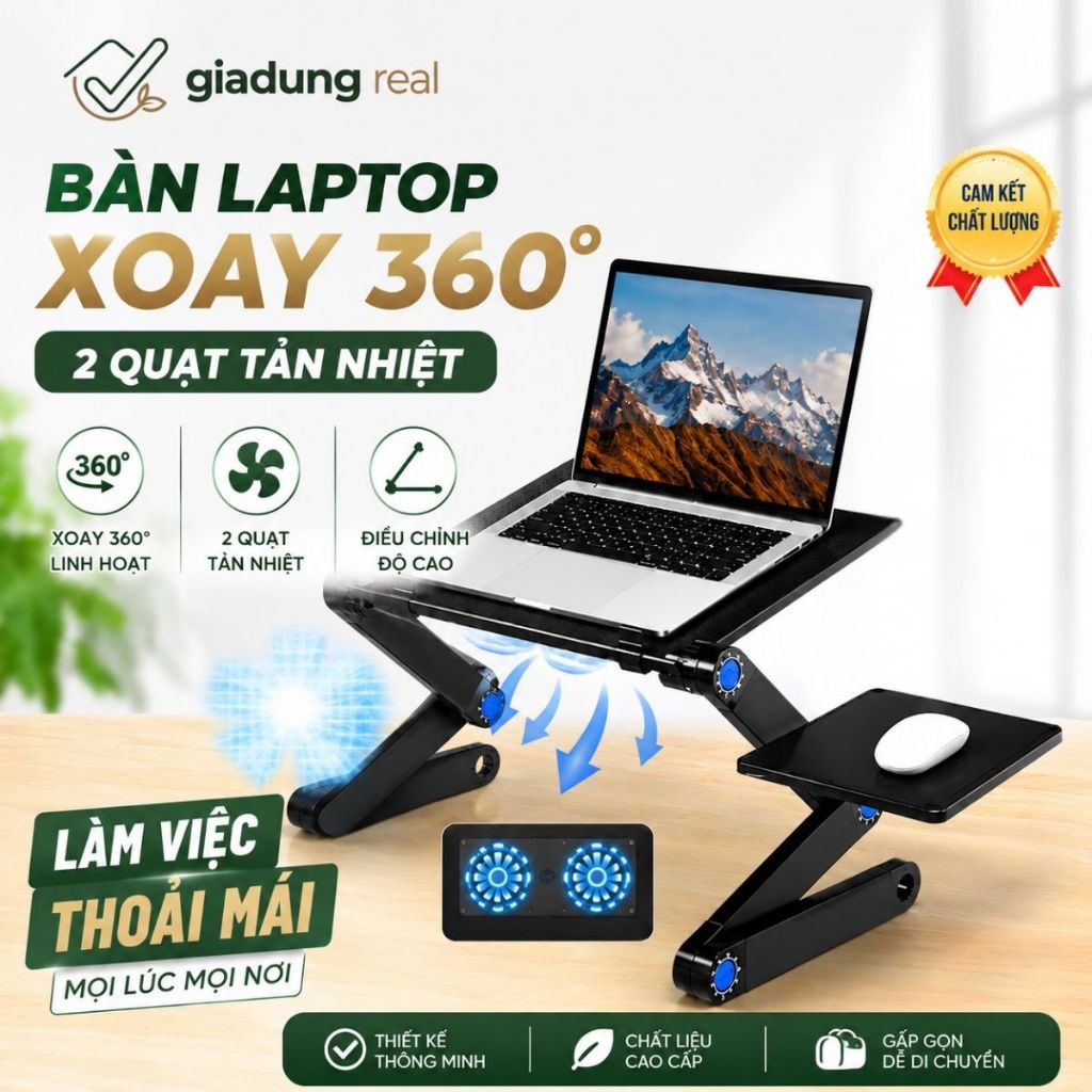 Bàn Xoay Laptop 360 Độ Hakasaki Nhiều Tư Thế,Có 2 Quạt Tản Nhiệt, Kê Chuột