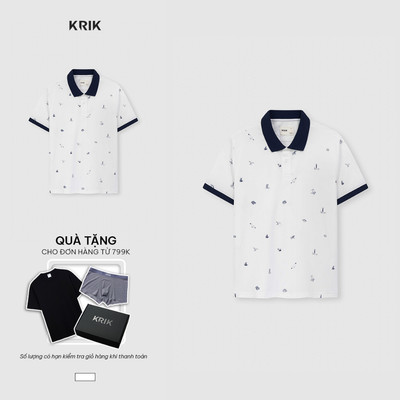 Áo Polo Nam KRIK Form Regular Thiết Kế Họa Tiết Summer Phối Bo Xanh Hiện Đại PL2321