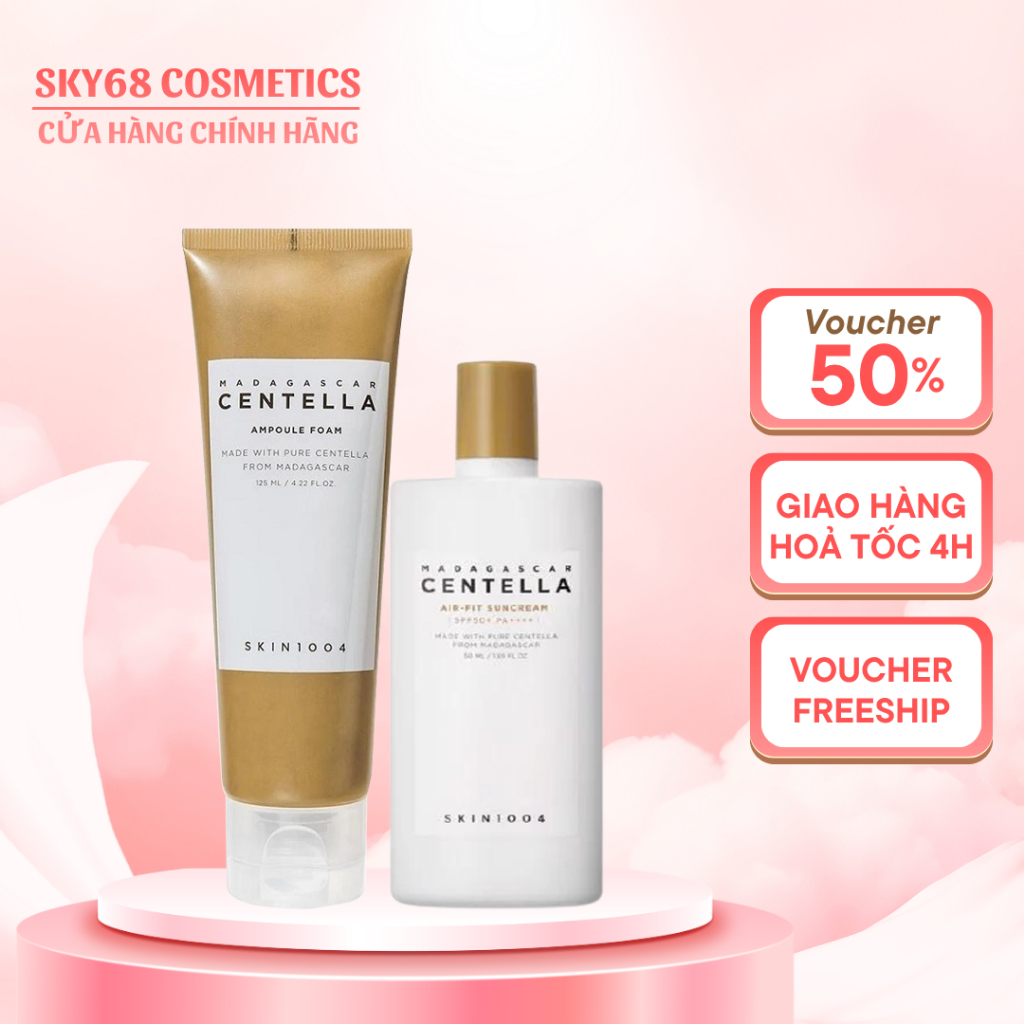 Combo 2 SP Giảm Mụn, Phục Hồi Da Chiết Xuất Rau Má Skin1004 Madagascar Centella (SRM 125ml + Kem chố