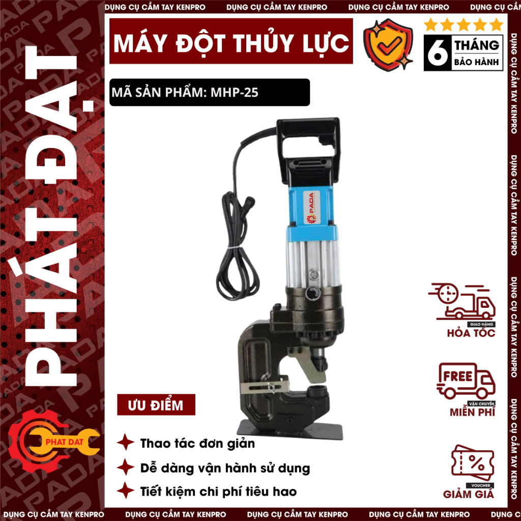 Máy Đột Thủy Lực Cầm Tay MHP25 2400w - Đột Bản Dày Tối Đa 10mm - Họng Sâu 70mm