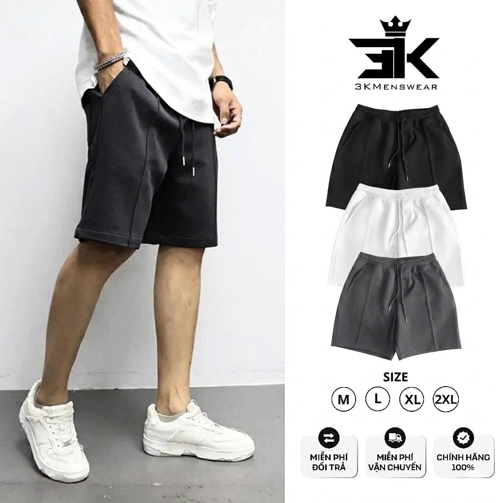 Quần short nam, Quần đùi thời trang nam  3KMENSWEAR chất nỉ cotton dày dặn chân cua from 45-85kg
