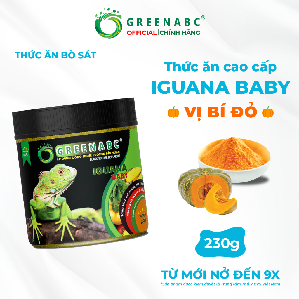 Thức ăn Iguana Baby GREENABC - VỊ BÍ ĐỎ - Giàu dinh dưỡng cho Igu phát triển toàn diện. Hộp 230g