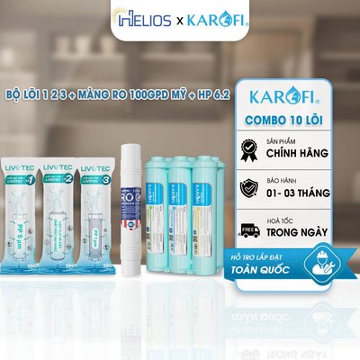 Bộ 10 Lõi Lọc Nước Karofi Chính Hãng - Bộ Lõi Thay Thế Máy RO KAD-C55 (123 + RO100 Mỹ + HP6.2)