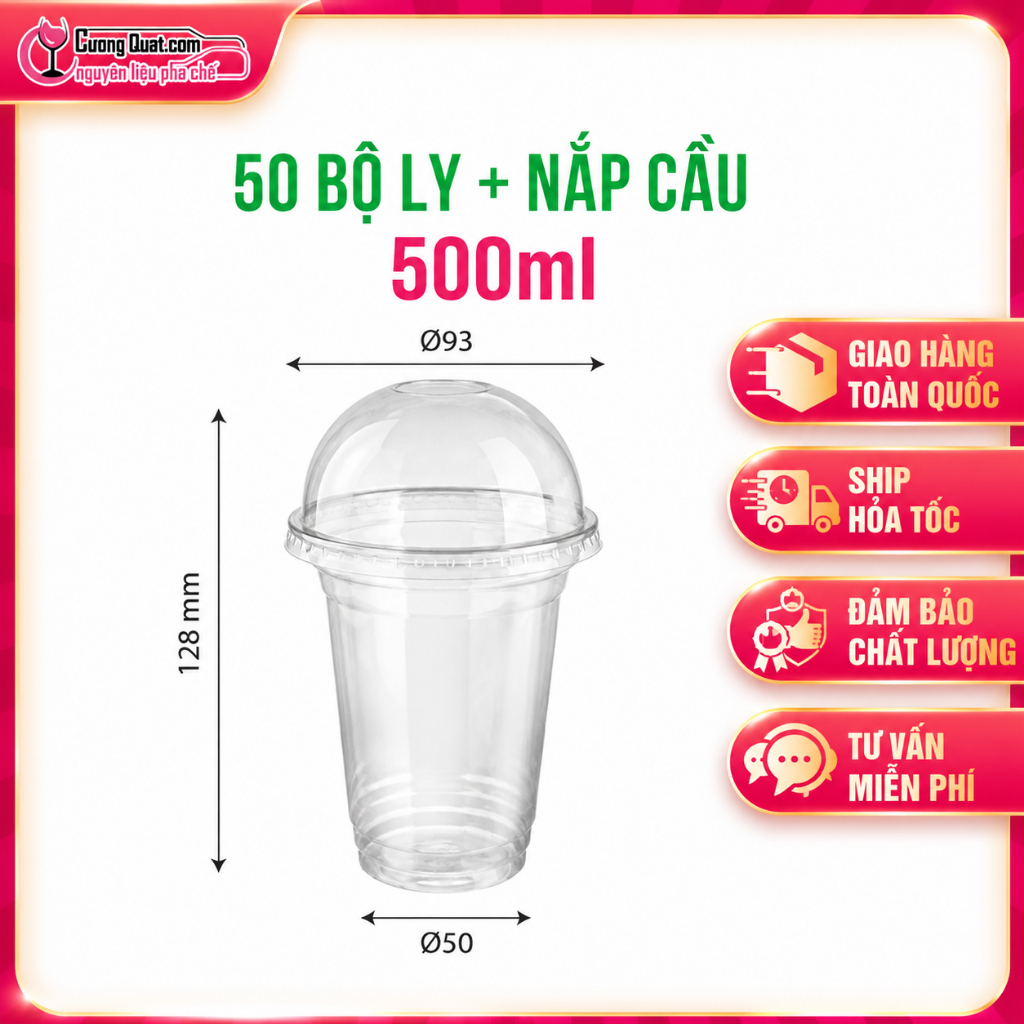 Ly Nắp Cầu 1 bộ 50 ly - Cường Quật – Đủ nguyên liệu, chuẩn vị kinh doanh