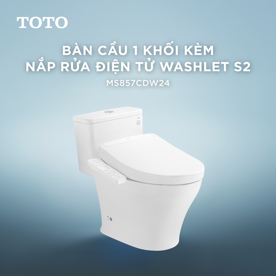 Bàn cầu 1 khối TOTO MS857CDW24 kèm nắp rửa điện tử WASHLET S2 – TCF33461GAA