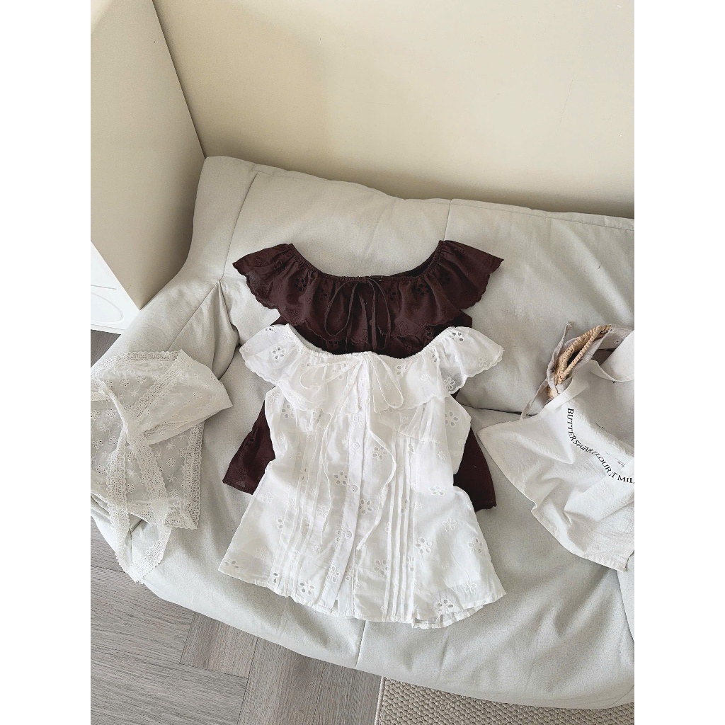 (MÃ 1074) ÁO SƠ MI THÔ HOA VIỀN BÈO NƠ NGỰC MẶC ĐƯỢC 2 KIỂU SIÊU XINH - DÀNH CHO NỮ | BigBuy360 - bigbuy360.vn