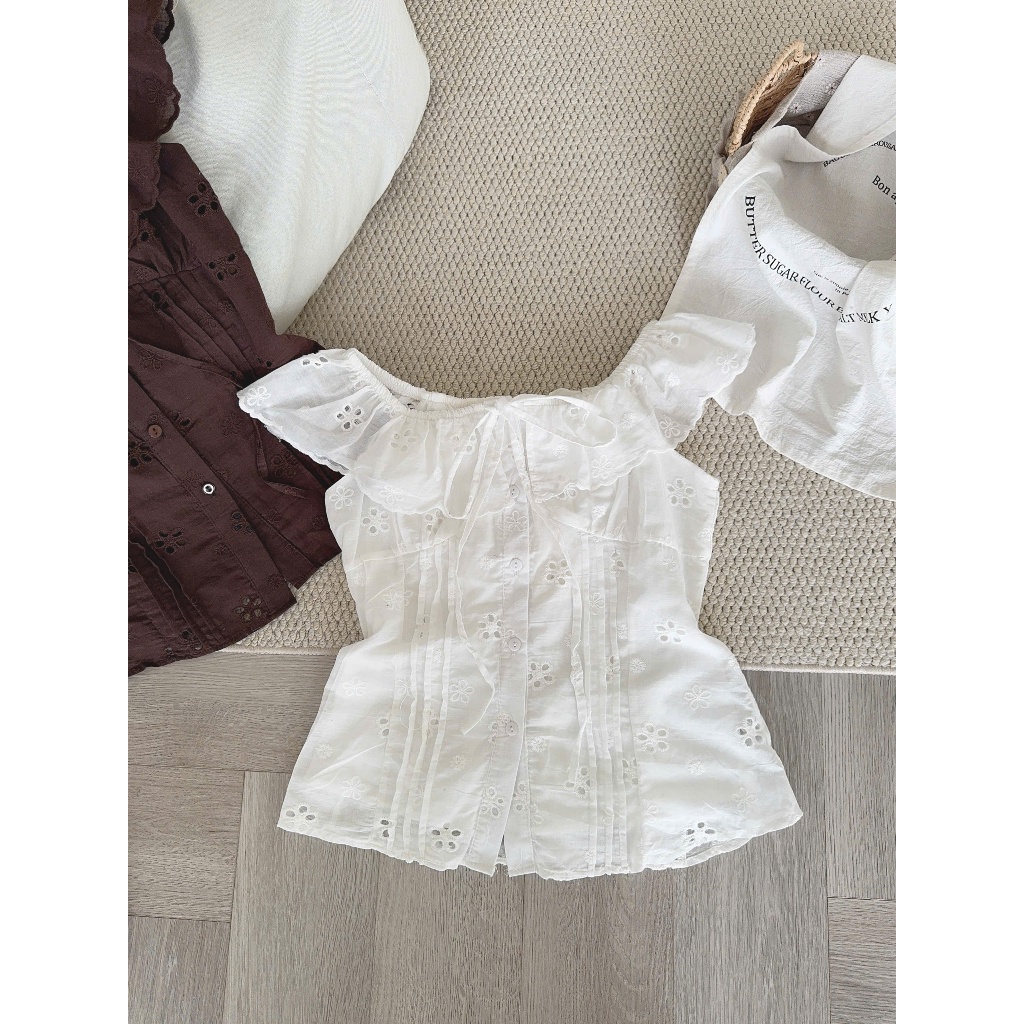 (MÃ 1074) ÁO SƠ MI THÔ HOA VIỀN BÈO NƠ NGỰC MẶC ĐƯỢC 2 KIỂU SIÊU XINH - DÀNH CHO NỮ | BigBuy360 - bigbuy360.vn