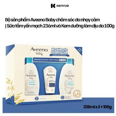 [Lucie x TD] Bộ Dự Sinh Aveeno Baby - Sữa Tắm Yến Mạch 236ml x2, Kem Dưỡng Ẩm Tức Thì 100g