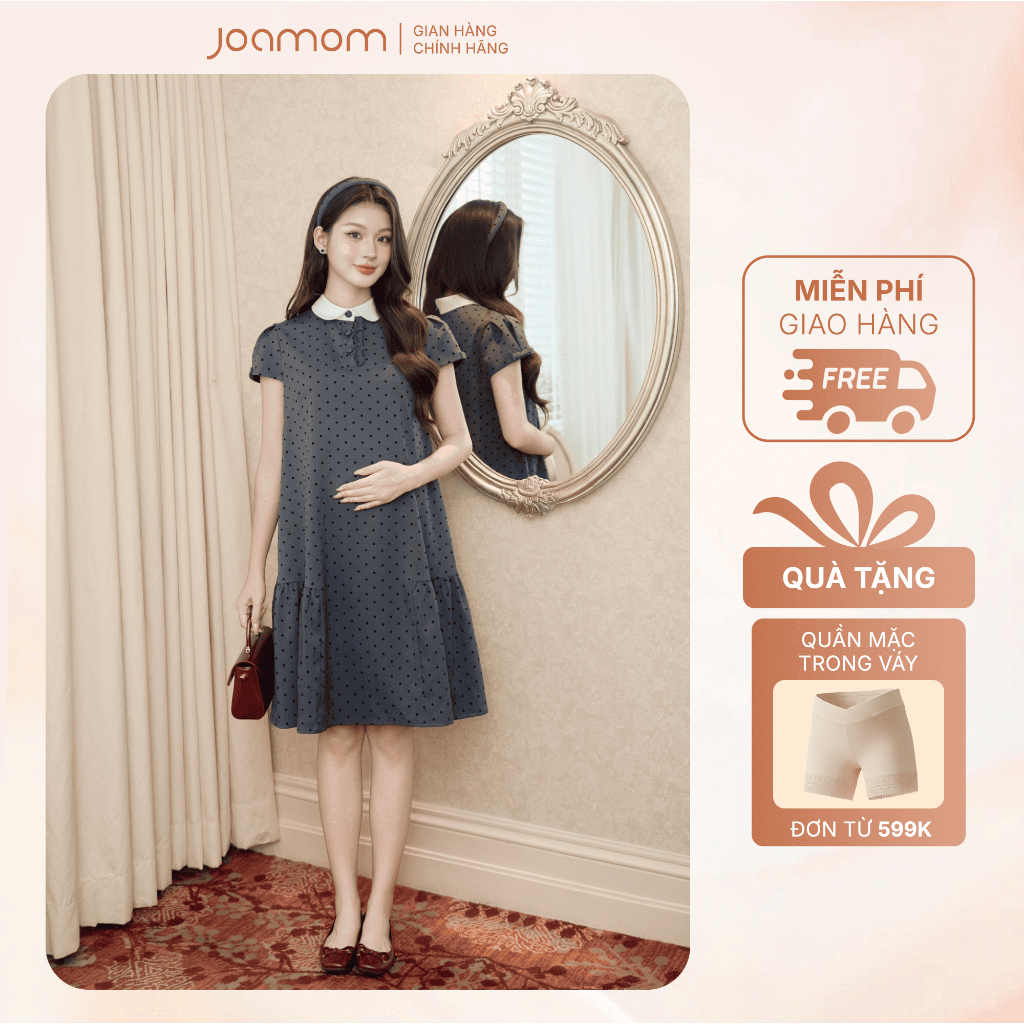 Váy Bầu Xước Nhật Suông A Nhún Hông Chấm Bi Nhung Peter Pan – Joamom JTVB172