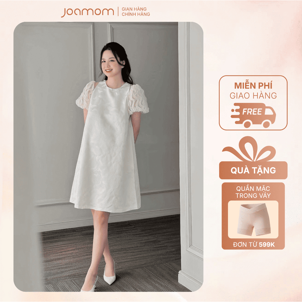 [KOL REVIEW] Váy Đầm Bầu Joamom Thiết Kế Tay Phồng Phối Ren Cổ Đính Đá Hàn Quốc - JVB406