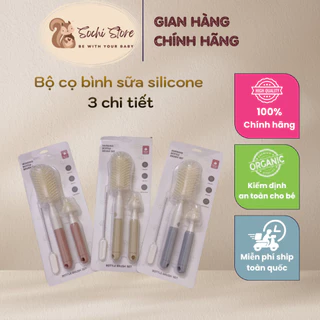 Cọ bình sữa bằng silicone 3 chi tiết cho bé