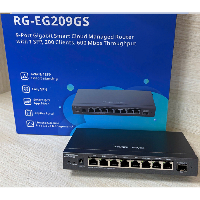 Router cân bằng tải Ruijie Reyee RG-EG209GS - Cân bằng tải 4 WAN - 1 SFP - Chịu tải 200 user
