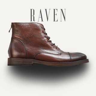 Giày boots nam cổ cao RAVEN màu nâu và đen, giày công sở da bò thật có khoá kéo thương hiệu TONKIN