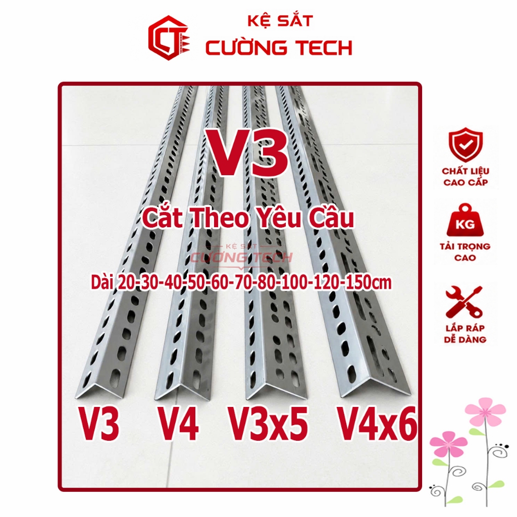 Thanh Sắt V Lỗ 3x3 4x4 3x5 Vuông Dày 1.6Li Đa Năng Lắp Kệ Sơn Sắt Tĩnh Điện Thép V Đục Lỗ Dài 50,60,