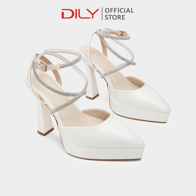 Giày cao gót DILY thiết kế mũi nhọn quai đính đá sang trọng, gót cao 11cm DL0646