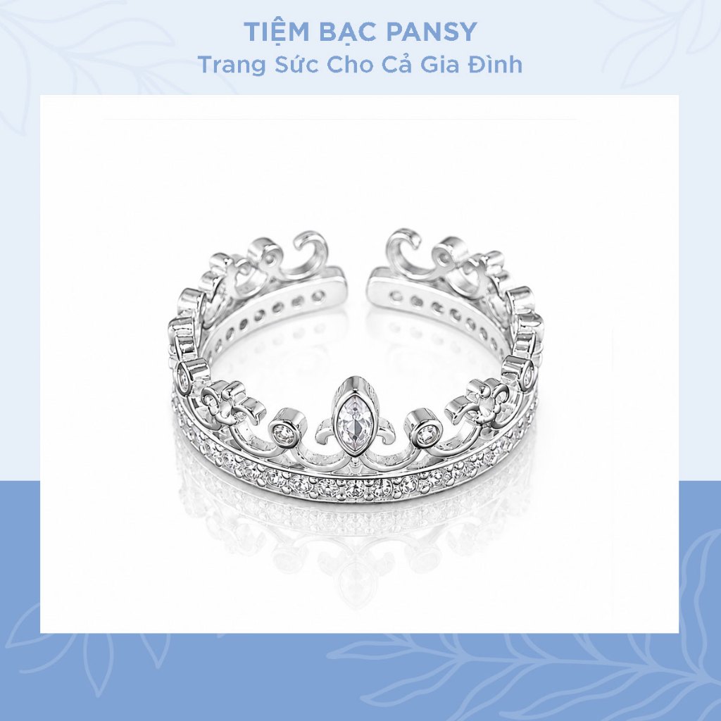 Nhẫn bạc nữ PANSY king vương miện nạm đá cao cấp freesize - TIỆM BẠC PANSY