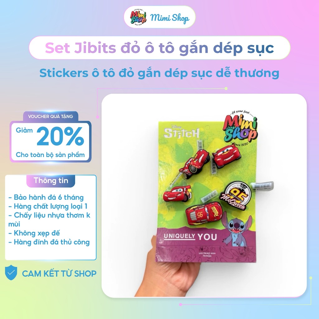Set Jibits queên đỏ ô tô gắn dép sục - Stickers ô tô đỏ gắn dép sục dễ thương