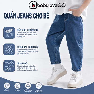 Quần jeans cho bé trai BabyloveGO, quần dài bé trai bé gái dáng baggy phong cách Hàn quốc QJ08