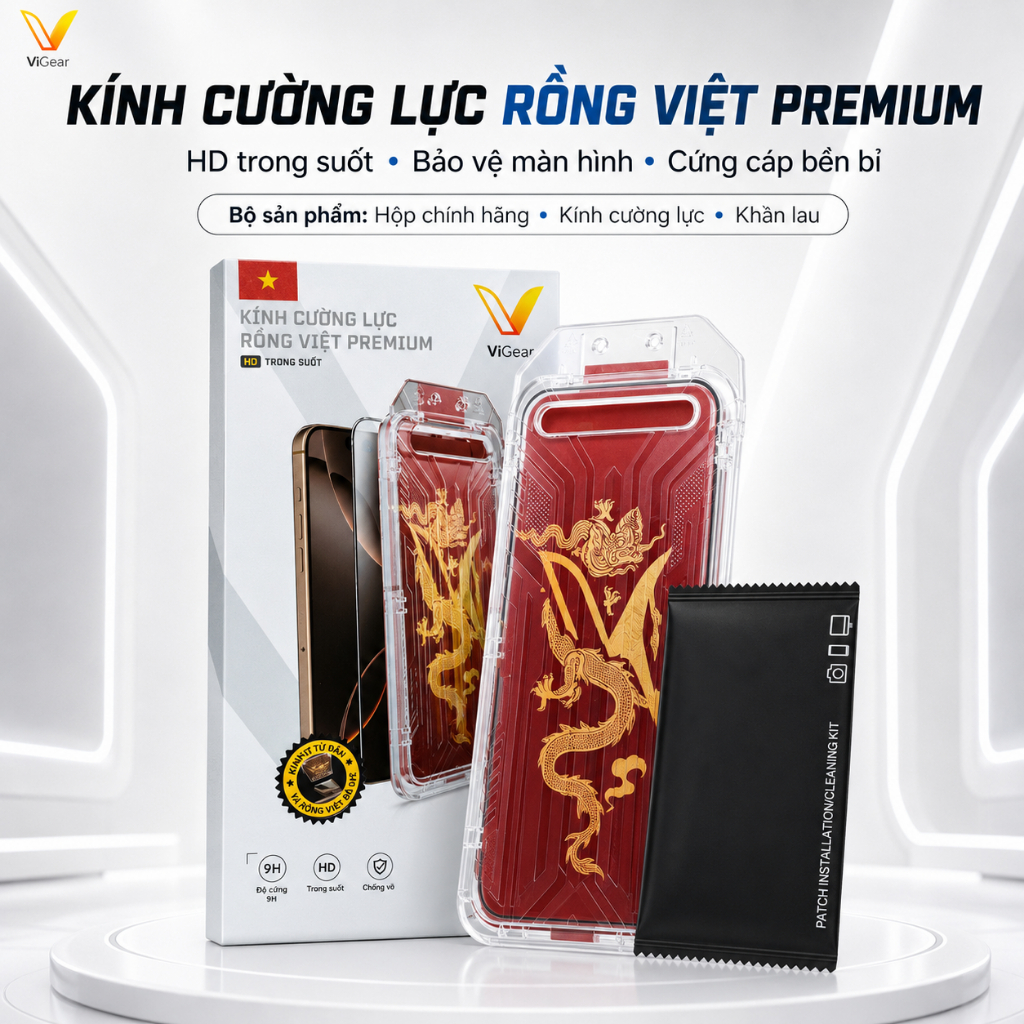 Kính Cường Lực Rồng Việt ViGear - BẢN TRONG SUỐT - Khung tự dán, Loại Bỏ Bụi…