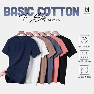 Áo thun nam trơn URBAN vải COTTON mát lạnh thoáng khí co giãn tốt phom regular tôn dáng no.2036