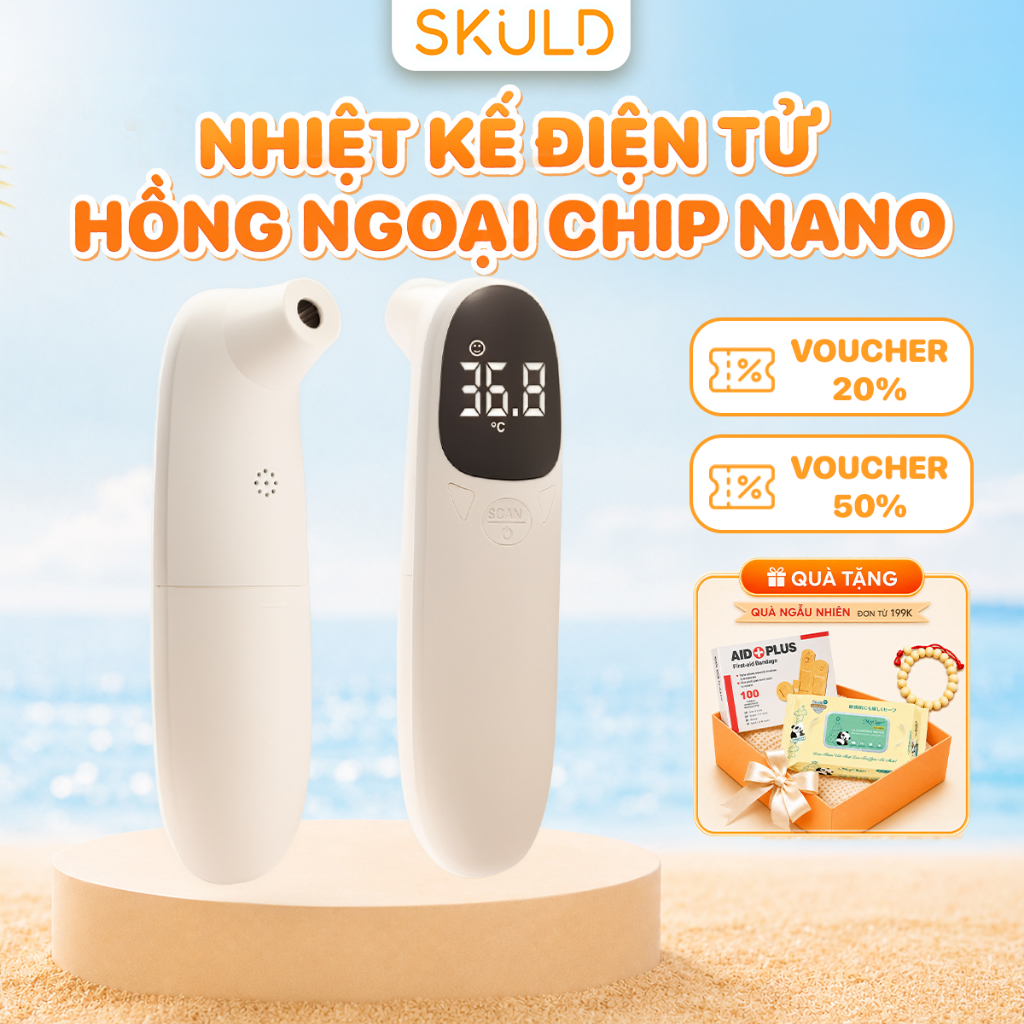 Nhiệt kế điện tử hồng ngoại SKULD đo trán cho bé dùng để đo nhiệt độ cơ thể đa năng tặng kèm pin - B