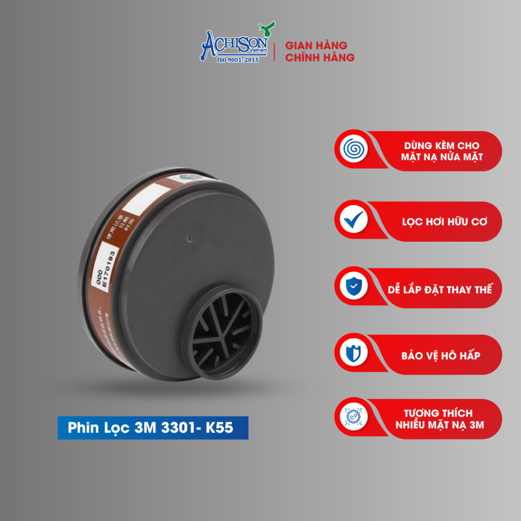 Phin 3M 3301K-55 Chĩnh Hãng 3M Lọc Hơi Sơn PU, Dung Môi Công Nghiệp
